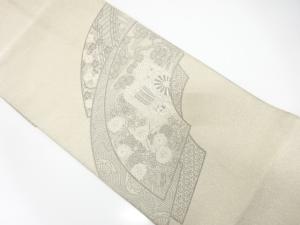 アンティーク　綴れ　地紙に御所車・松・菊模様織り出し袋帯（材料）